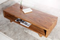 Table basse 110 cm style scandinave avec rangement en bois massif