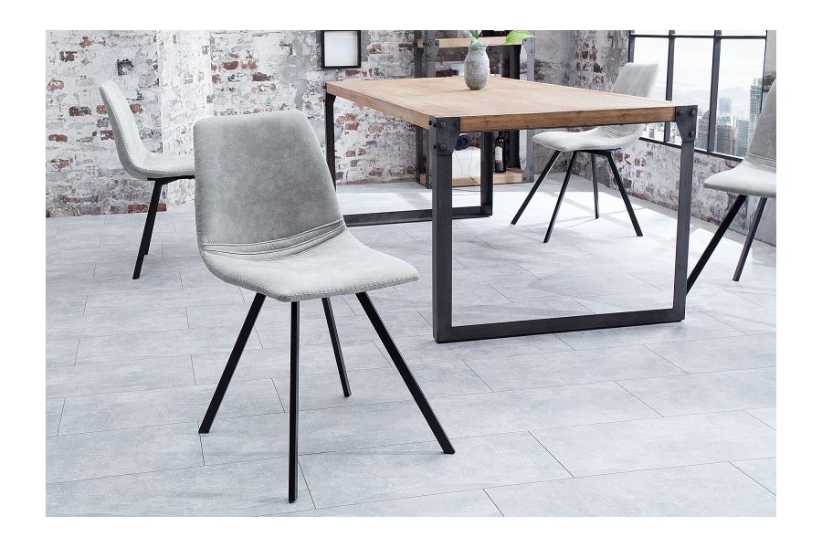 Lot de 4 chaises de salle à manger design scandinave coloris gris claire en microfibre
