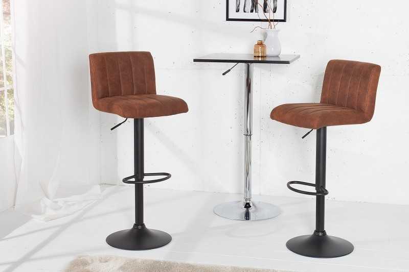 Lot de 2 tabourets de bar design coloris marron vintage en microfibre