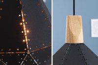 Lampe suspension design scandinave coloris noir en métal et en bois massif