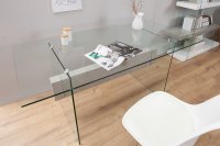 Table haute moderne coloris transparent et gris en verre et en mdf