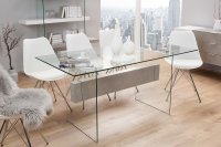 Table haute moderne coloris transparent et gris en verre et en mdf