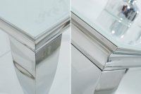 Console design baroque de 140cm coloris blanc argenté en verre trempé et acier inoxydable