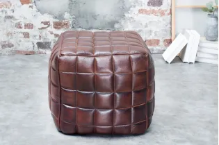 Pouf design rembourré en cuir de couleur marron 2