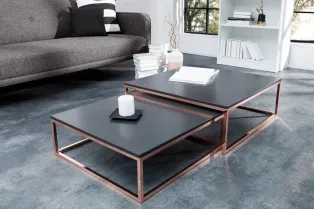Ensemble de 2 tables basses design coloris anthracite et cuivre