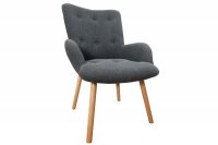 Ensemble de fauteuil et tabouret design scandinave coloris gris en tissu capitonné