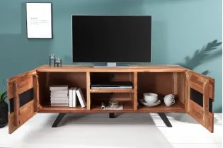 Meuble TV "Amazonas" en Acacia Massif - 160 cm à 2 portes et 2 niches 2