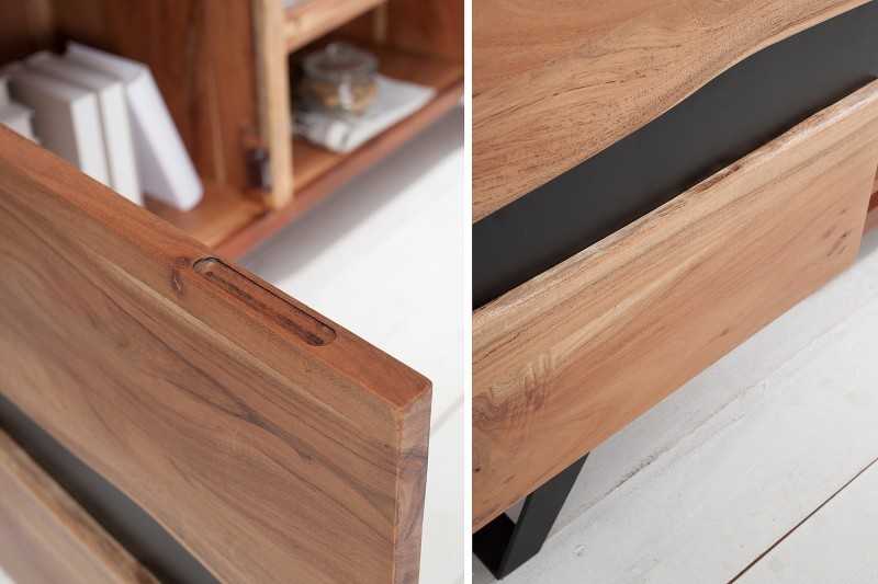 Meuble TV "Amazonas" en Acacia Massif - 160 cm à 2 portes et 2 niches