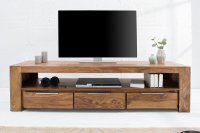 Meuble tv moderne de couleur naturelle en bois massif à 3 tiroirs et une niche