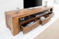 Meuble tv moderne de couleur naturelle en bois massif à 3 tiroirs et une niche