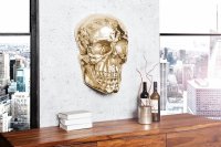 Sculpture murale design crâne humain en aluminium coloris doré