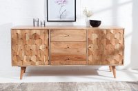 Bahut design scandinave à 2 portes et 3 tiroirs en bois massif de couleur naturel