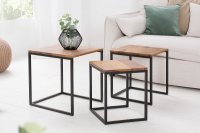 Lot de 3 tables à manger moderne en bois massif et métal coloris naturel et noir