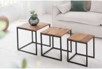 Lot de 3 tables à manger moderne en bois massif et métal coloris naturel et noir Lot de 3 tables à manger moderne en bois massif et métal coloris naturel et noir