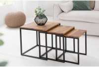 Lot de 3 tables à manger moderne en bois massif et métal coloris naturel et noir Lot de 3 tables à manger moderne en bois massif et métal coloris naturel et noir