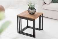 Lot de 3 tables à manger moderne en bois massif et métal coloris naturel et noir Lot de 3 tables à manger moderne en bois massif et métal coloris naturel et noir