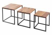 Lot de 3 tables à manger moderne en bois massif et métal coloris naturel et noir Lot de 3 tables à manger moderne en bois massif et métal coloris naturel et noir