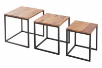 Lot de 3 tables à manger moderne en bois massif et métal coloris naturel et noir