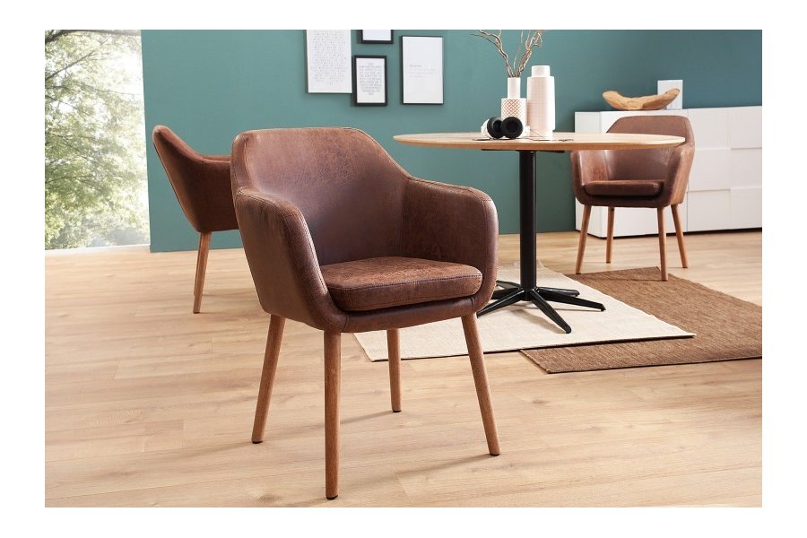 Chaise contemporaine de salle à manger coloris brun vintage en microfibre