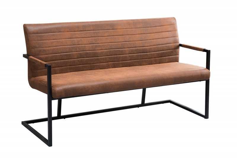 Banc design rembourré coloris brun vintage en mircofibre avec piétement en métal