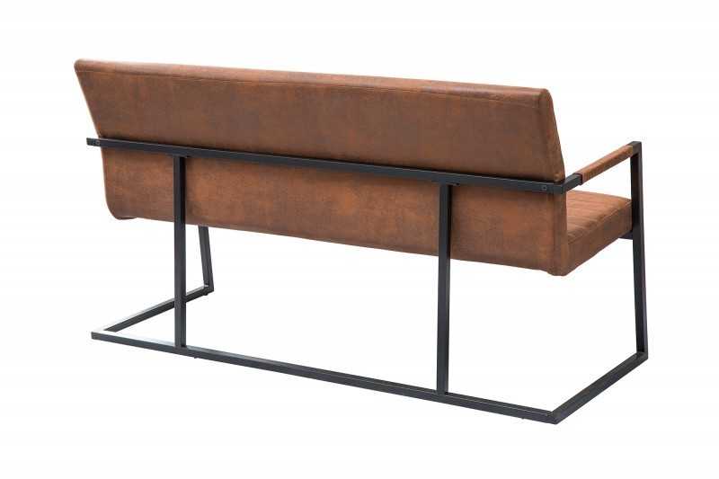 Banc design rembourré coloris brun vintage en mircofibre avec piétement en métal