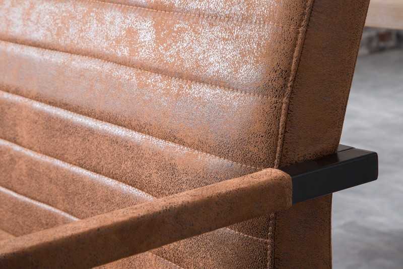 Banc design rembourré coloris brun vintage en mircofibre avec piétement en métal