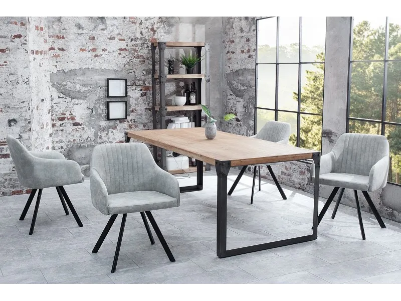 Chaise de salle à manger design vintage de couleur gris pierre en microfibre