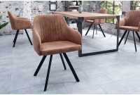 Chaise de salle à manger design vintage de couleur brun en microfibre