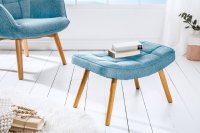 Tabouret design scandinave coloris bleu claire en tissu avec des pieds en bois massif