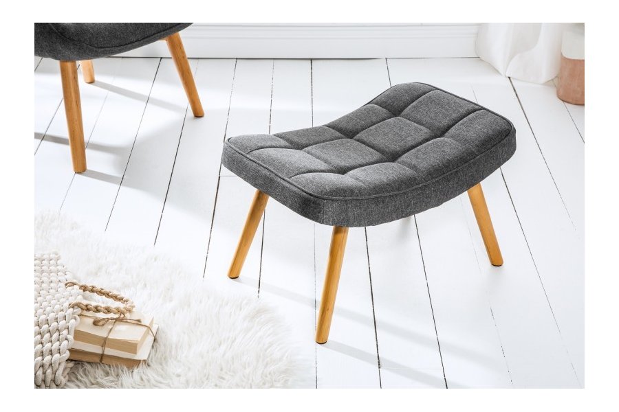 Tabouret de style scandinave coloris gris en tissu avec piétement en bois massif