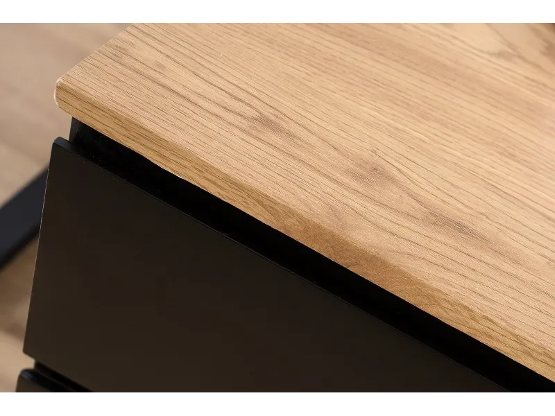 Caisson à roulettes moderne coloris noir et chêne à 3 tiroirs