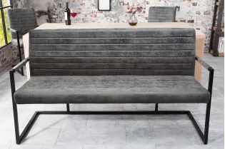 Banc design coloris gris antique en microfibre avec piétement en métal 2