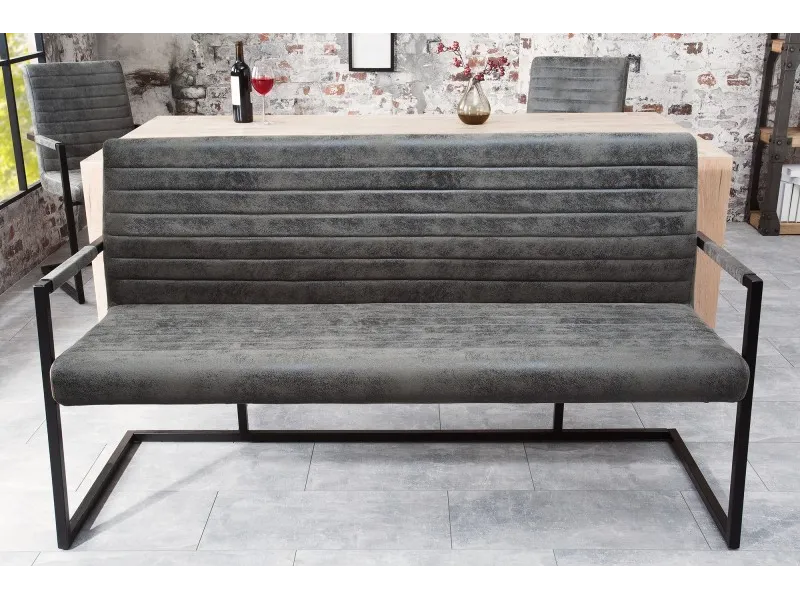 Banc design coloris gris antique en microfibre avec piétement en métal