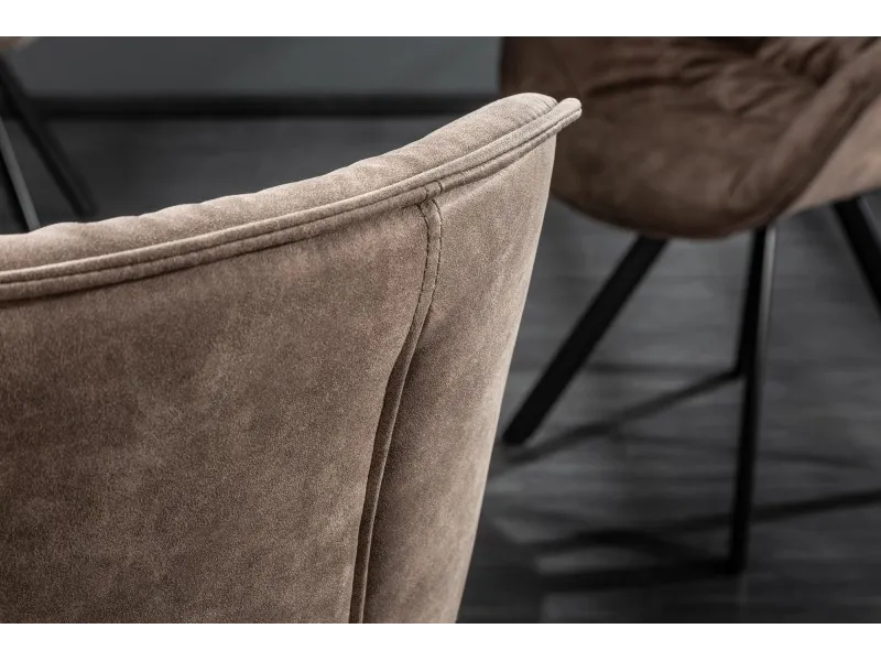 Lot de  2 Chaises design scandinave de salle à manger coloris taupe en microfibre avec piétement en métal