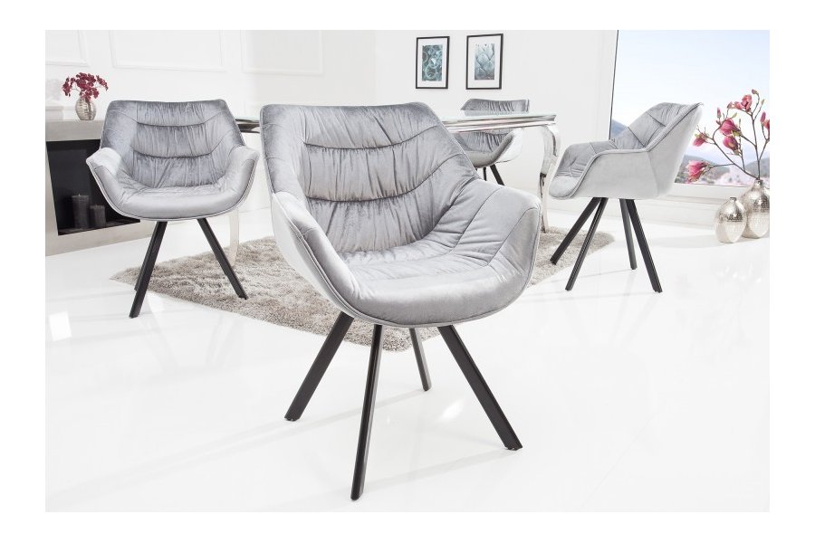 Lot de  2 Chaises design scandinave de salle à manger coloris gris en microfibre avec piétement en métal