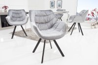 Lot de  2 Chaises design scandinave de salle à manger coloris gris en microfibre avec piétement en métal