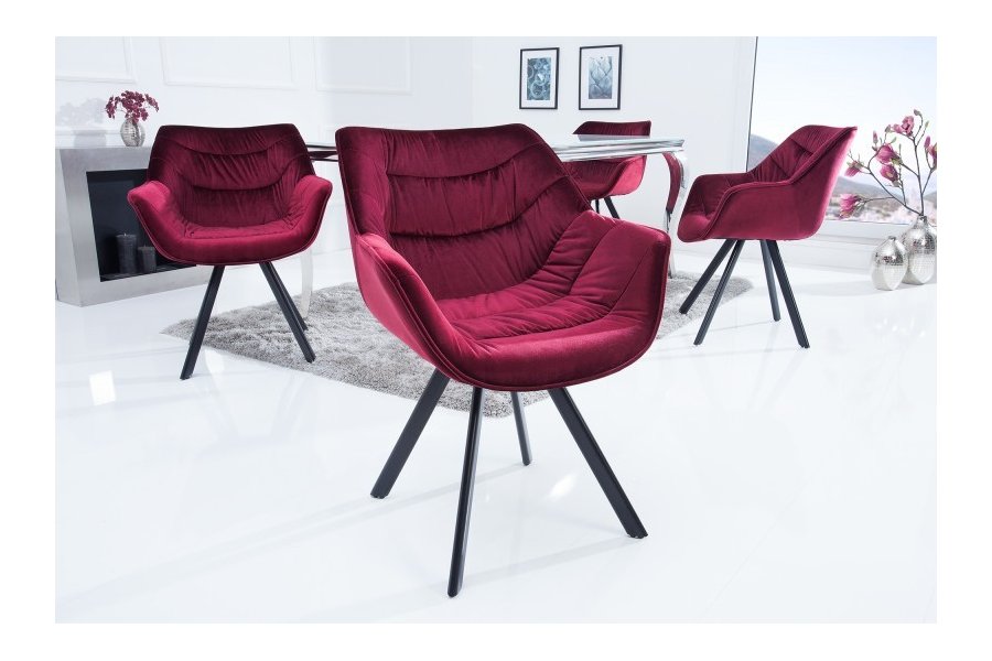 Lot de  2 Chaises design scandinave de salle à manger coloris bordeaux en microfibre avec piétement en métal