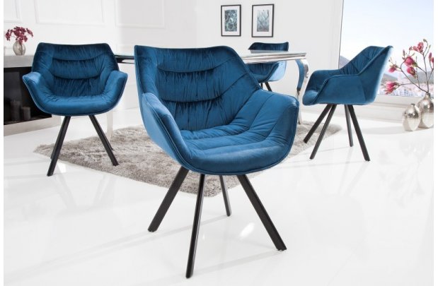 Lot de 2 Chaises design scandinave de salle à manger coloris bleu en microfibre avec piétement en métal