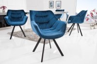 Lot de 2 Chaises design scandinave de salle à manger coloris bleu en microfibre avec piétement en métal