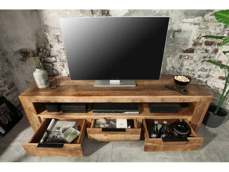 Meuble TV design industriel 170 cm en bois massif
