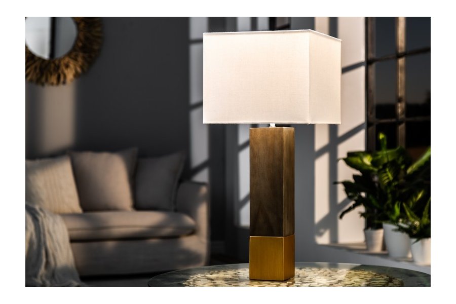 Lampe de table naturel en bois massif et tissu 67cm