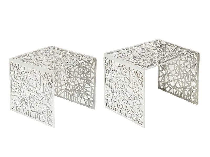 Ensemble de 2 tables basses faites à la main ABSTRACT 49cm argentées