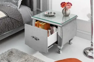 Table de chevet design baroque 47cm avec tiroir gris clair 2