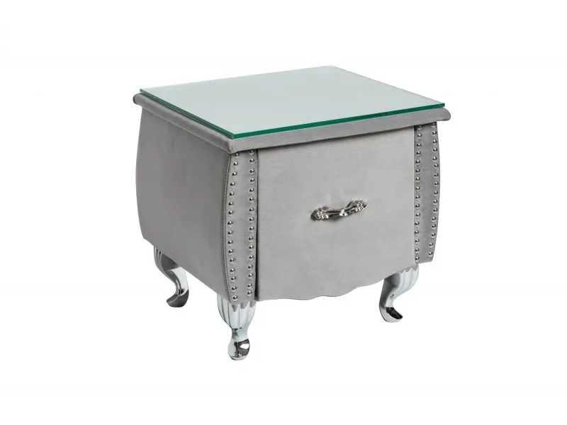 Table de chevet design baroque 47cm avec tiroir gris clair