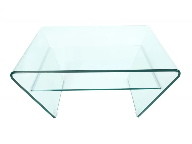 Table basse contemporaine en verre 70cm  avec étagère transparente