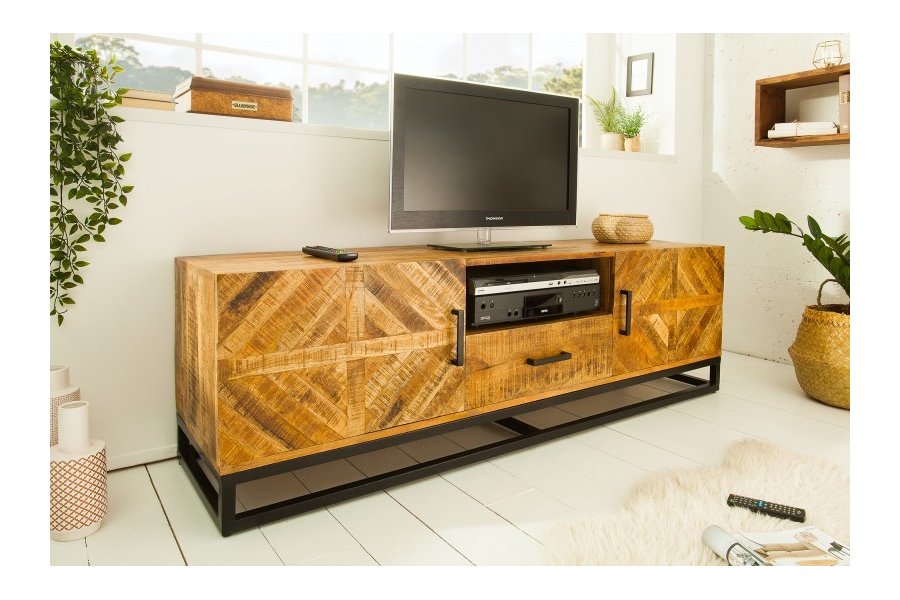 Meuble TV 160cm en bois de manguier avec 1 tiroir