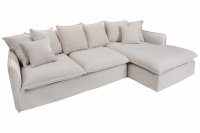 Grand canapé d'angle 255cm en lin naturel style campagnard