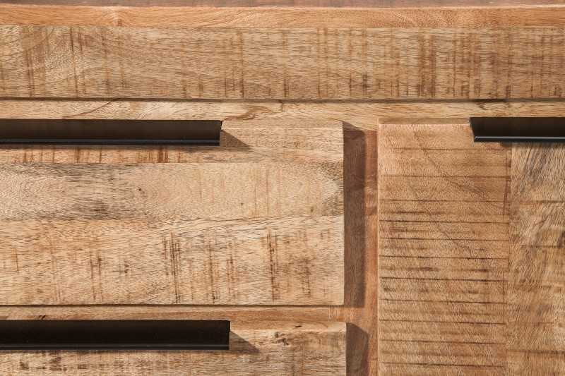 Bahut design industriel de couleur naturelle en bois massif à 2 portes et 3 tiroirs