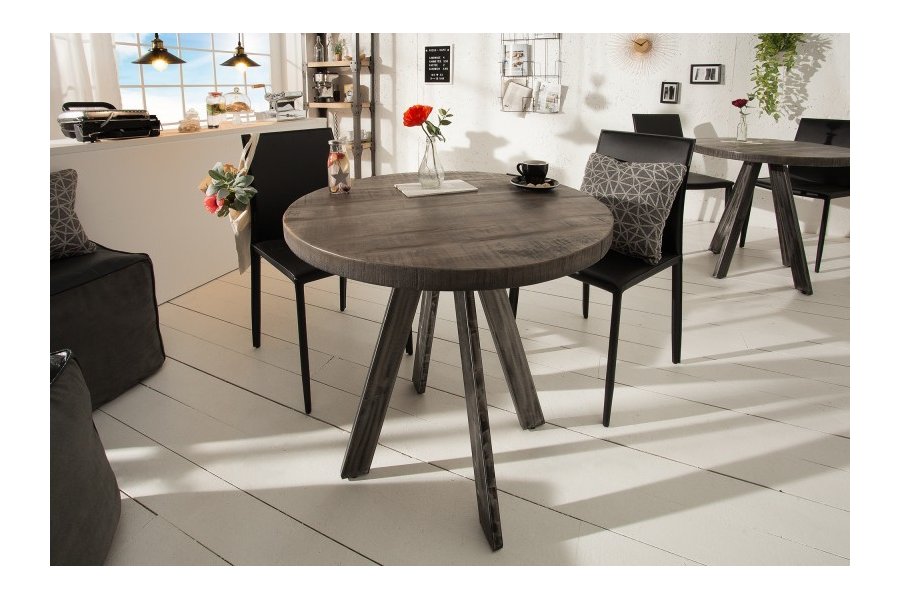 Table à manger 80cm haute de style industriel coloris gris en bois massif et métal