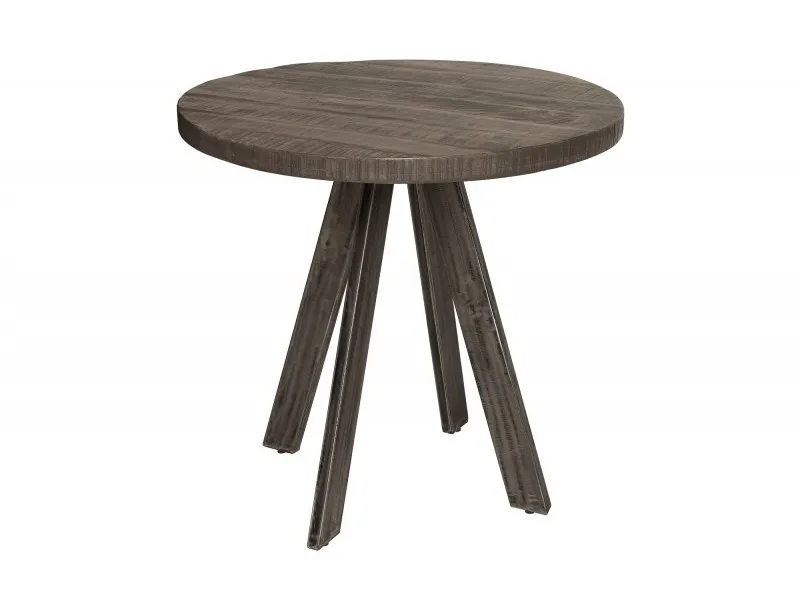 Table à manger 80cm haute de style industriel coloris gris en bois massif et métal
